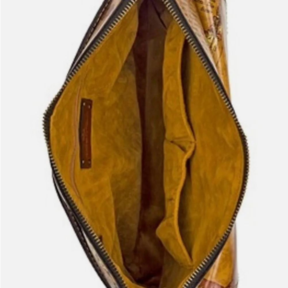 Patricia Nash NWT Mustard Brown Print Leather Crossbody Bag